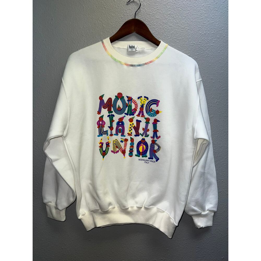 Modigliani Iunior Sweatshirt Italy Spellout Character Multicolor Crewneck Large